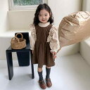 ワンピース キッズ 女の子 秋 コーデュロイ ジャンパースカート 長袖 ブラウス 韓国ファッション 2点セット ポリエステル 子供服 ブラウン イエロー 普段使...