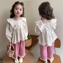 キッズ 女の子 春夏 ノースリーブ ブラウス パンツ セットアップ ピンク 幼児服 おしゃれ トレンド 韓国 プルオーバー 綿混 九分丈 薄手 柔らか 普段着 ...