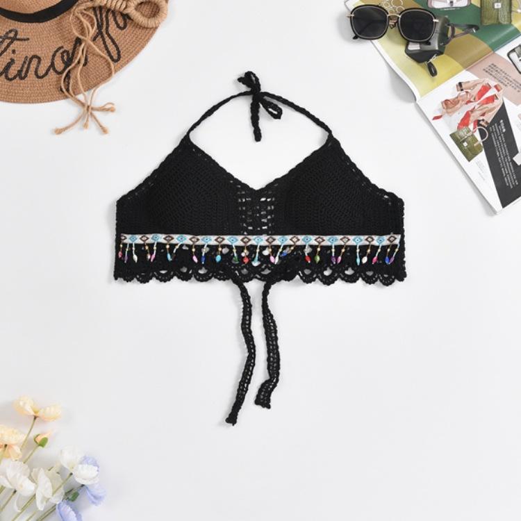 キャミソール レディース ショート丈 透かし編み ニット 刺繍 ボヘミアン エスニック 肌見せ インナー ..