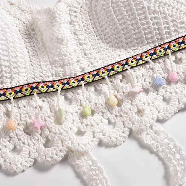 トップス レディース ホルターネック リボン 透かし編み コットン ブラトップ ボヘミアン エスニック ..