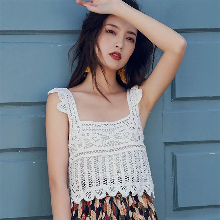 タンクトップ レディース 刺繡 透かし編み クロシェ編み 幾何学模様 ボヘミアン エスニック ショート丈..