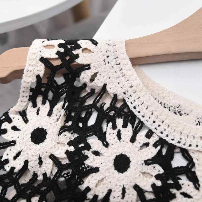 トップス レディース ショート丈 ラウンドネック ベスト タンクトップ レース編み 刺繍 綿 コットン ゆ..