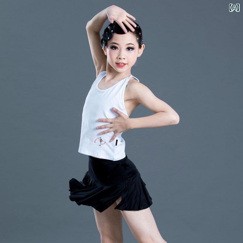 ダンスウェア キッズ 女の子 ラテンダンス ホルターネック トップス 綿 コットン 練習着 発表会 舞台衣装 レッスン着 ストレッチ 通気性 春夏 ホワイト イエロー ブラック ピンク ローズレッド スカイブルー