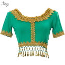 トップス レディース 大人用 インド舞 ボリウッド ベリーダンス 舞台衣装 発表会 イベント パフォーマンス スパンコール 再生繊維 ポリエステル レッド グリ...