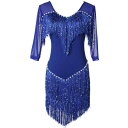 ワンピース レディース ラテンダンス ダンス衣装 パール ラインストーン飾り 再生繊維 ナイロン コットン ステージ パフォーマンス ロイヤルブルー