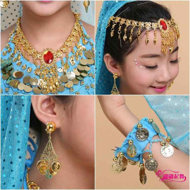 キッズ 子供用 ベリーダンス インドダンス シフォン ブレスレット 腕飾り ネックレス ヘッドドレス ヘ..