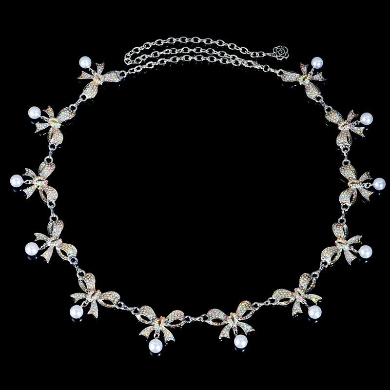 ベリーダンス レディース ウエストチェーン ラインストーン パール メタル ロング丈 キラキラ ダンス衣装 発表会 ステージ アクセサリー