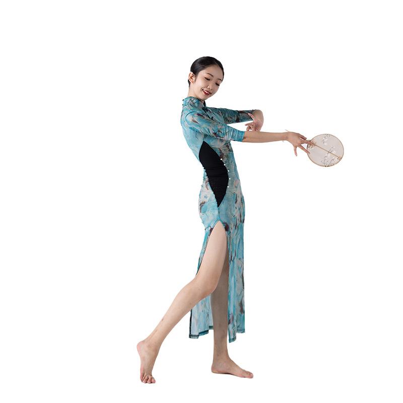 ダンス衣装 レディース 秋冬 スリム見え チャイナドレス風 改良 舞台 スタンドカラー 花柄プリント 梅..