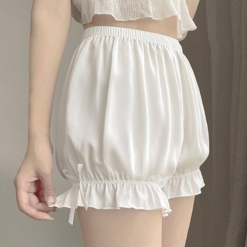 かぼちゃパンツ レディース 春夏 薄手 再生繊維 バルーンシルエット JK制服インナー インナーショーツ 透け防止 ゆったり 部屋着 普段使い ホワイト ブラック 無地 リボン