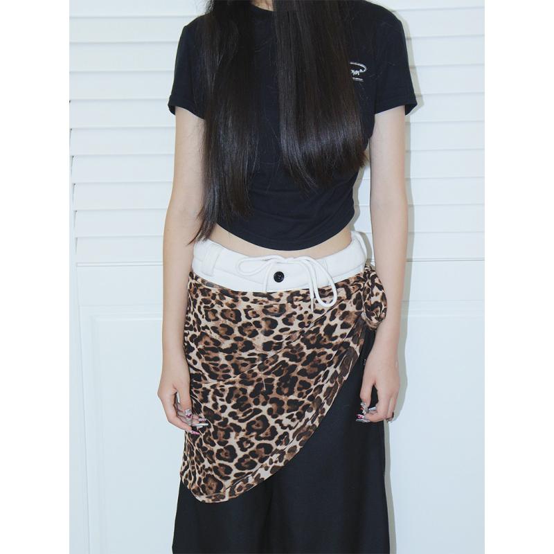スカート レディース レトロ ヴィンテージ風 ヒョウ柄 レース 個性的 レイヤードスタイル 2way ビスチ..