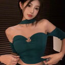 トップス レディース Tシャツ ワンショルダー ホルターネック 半袖 純欲系 セクシー ヘルシー 個性派 ショート丈 クロップド丈 スリムフィット タイト ポリ...