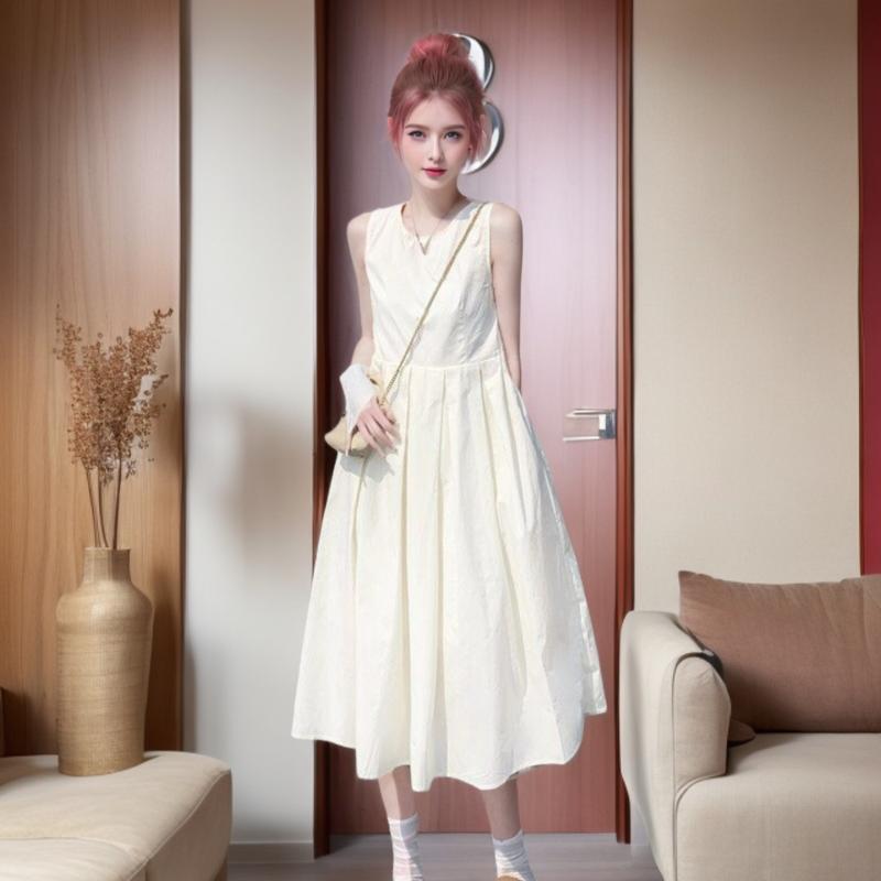 ワンピース レディース ノースリーブ ベスト ミディ丈 Aライン ハイウエスト 切り替え スイート 小柄向..