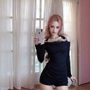 Tシャツ レディース 純欲風 ホルターネック 切り替え レース 長袖 セクシー トップス 細身 無地 ブラック ポリエステル エレガント 冬