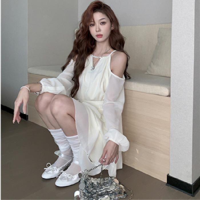 ワンピース レディース 春夏秋 フレンチ セクシー オフショルダー フェミニン 上品 ウエストマーク フ..