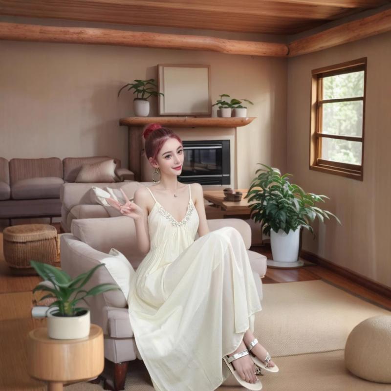 ワンピース レディース キャミソール Vネック ロング丈 ラインストーン装飾 ポリエステル素材 ハイウエスト ノースリーブ フェアリースタイル 高級感 大人かわいい セクシー パーティー お呼ばれ フォーマル アプリコット