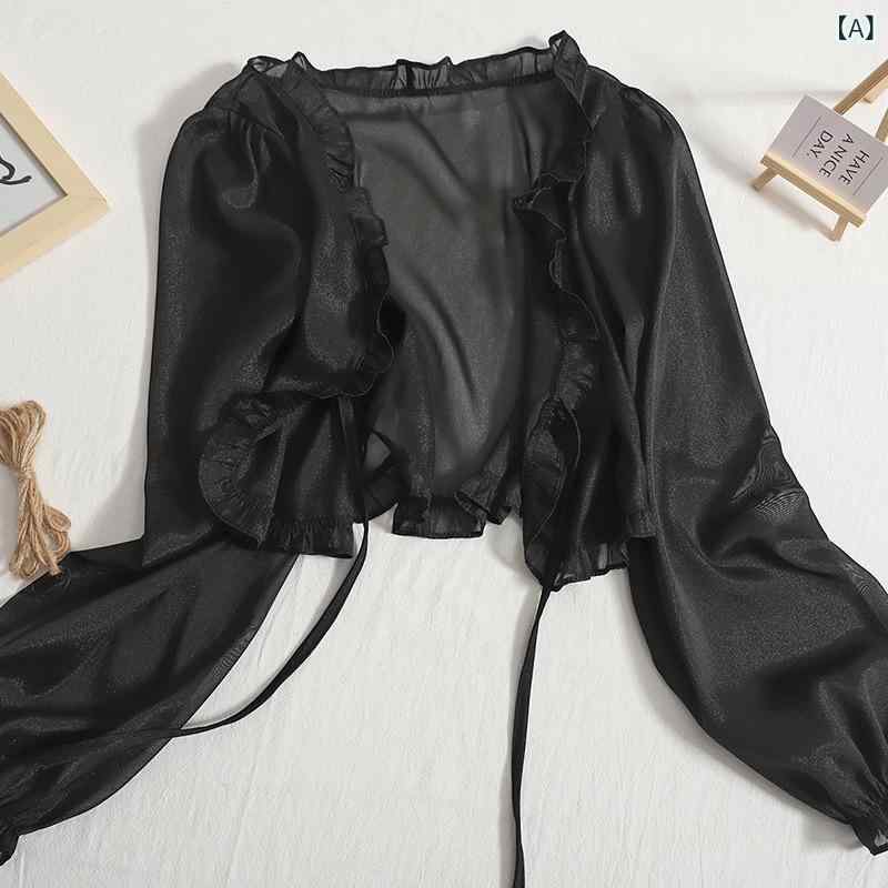 カーディガン レディース 接触冷感 シフォン UVカット 春夏 羽織り ショート丈 長袖 Vネック 開襟 薄手 体型カバー オフィス カジュアル トップス