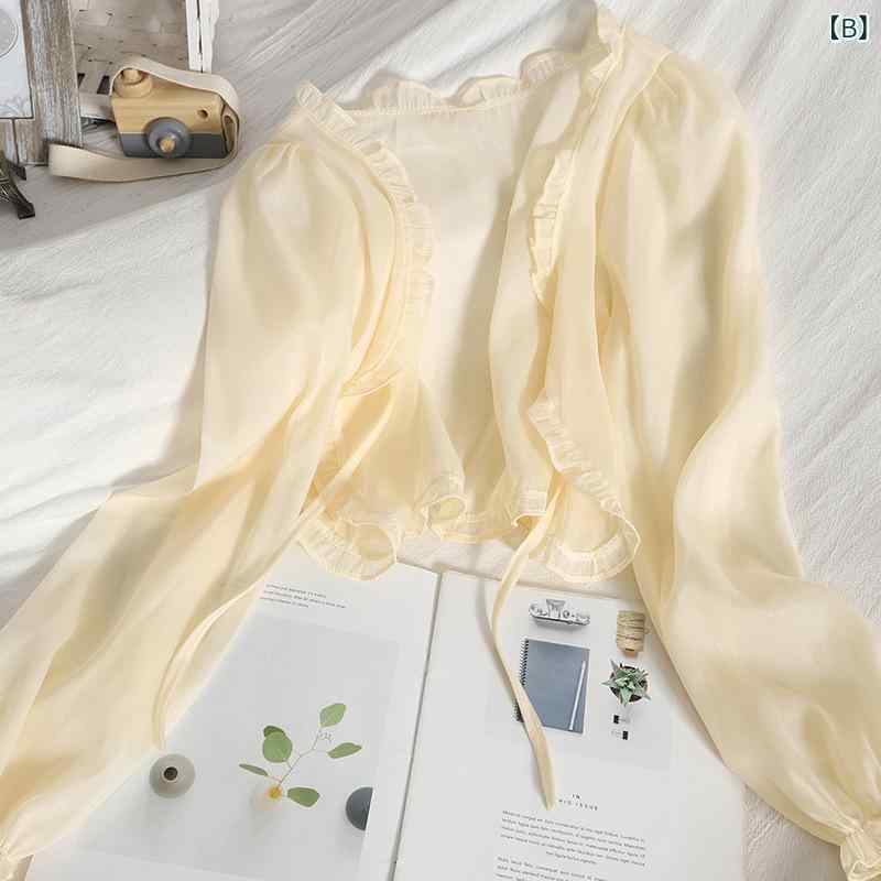 カーディガン レディース 接触冷感 シフォン UVカット 春夏 羽織り ショート丈 長袖 Vネック 開襟 薄手 体型カバー オフィス カジュアル トップス