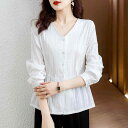 シャツ レディース 女性用 フレンチ 上品 春 Vネック 長袖 オフホワイト シフォン ブラウス 通勤 オフィス カジュアル きれいめ ウエストシェイプ フレアシルエット スリムシルエット ポリエステル素材