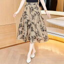 スカート レディース 春夏 花柄 プリント シフォン ハイウエスト ミモレ丈 Aライン フレア 膝下丈 着痩せ スタイルアップ エレガント 上品 きれいめ 通勤 オフィス 着回し ボトムス