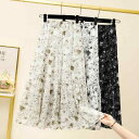 スカート 大きいサイズ レディース ぽっちゃり向け 春夏 シフォン 小花柄 ミディ丈 Aライン フレアスカート 若見え 細見え 上品 エレガント 体型カバー 着回し ファッション デイリー カジュアル