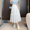 スカート レディース ホワイト 夏 Aライン ティアード フレア ボリューム ミモレ丈 細見え 若見え 体型カバー ポリエステル 無地 切り替え レース 上品 エレガント 通勤 オフィス きれいめ カジュアル デイリーユース