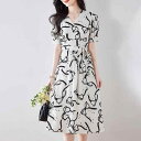 ワンピース レディース ママ 小柄 シフォン 夏 花柄 プリント Vネック 半袖 Aライン ミディ丈 エレガント 上品 通勤 オフィス カジュアル