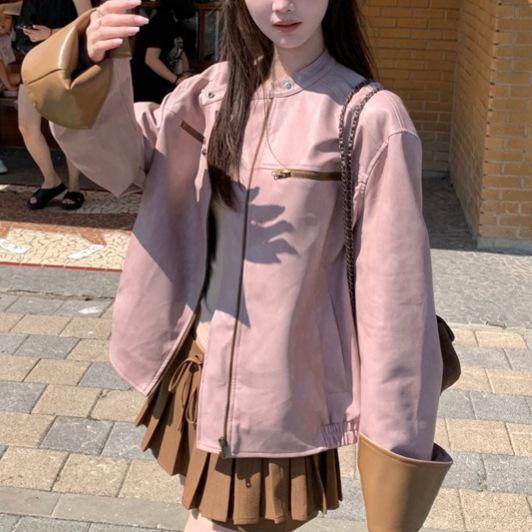 レザージャケット レディース ライダースジャケット フェイクレザー 配色切り替え レトロ ゆったり オ..