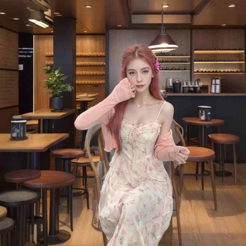 ワンピース レディース キャミソールワンピース 長袖 羽織り 2点セット 小花柄 スウィート ポリエステ..