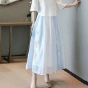 スカート レディース ミディ丈 プリーツ 刺繡 中国風 漢服風 シンプル エレガント 上品 ポリエステル 普段使い カジュアル 春夏