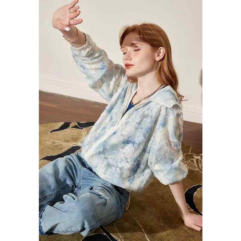 アウター レディース 長袖 春夏 タイダイ柄 フード付き ゆったり カジュアル 軽量 薄手 速乾 通気性 ポリエステル ホワイト