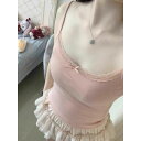 キャミソール レディース 春夏 レース リボン カップ付き スリムフィット タイト インナー トップス 肌見せ フェミニン おしゃれ ナイロン ピンク ホワイト