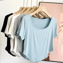 Tシャツ レディース スクエアネック 半袖 ショート丈 モダール カットソー 柔らかい なめらか ドレープ感 スリム 細見え トップス 春夏 普段使い カジュア...