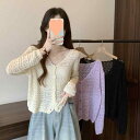 カーディガン レディース 春夏 ショート丈 ニット Vネック シアー 透かし編み 薄手 長袖 冷房対策 UV対策 オフィス カジュアル 通勤 羽織り