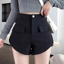 ショートパンツ レディース プラスサイズ 低身長 着痩せ効果 ハイウエスト ワイドシルエット 黒 無地 カジュアル 夏 普段使い ポリエステル ノンストレッチ ...