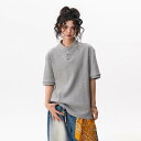 Tシャツ 半袖 ヘンリーネック 縦ストライプ ボクシーシルエット ゆったり リラックスフィット 上品カジュアル ニットソー ポリエステル 形態安定 春夏 黒 グ...