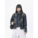ジャケット ユニセックス 秋冬 デニム レトロ ショート丈 ダブルレイヤーデザイン ルーズシルエット スタンドカラー 綿 アメリカンストリート カジュアル ペアルック ブルゾン ブルー