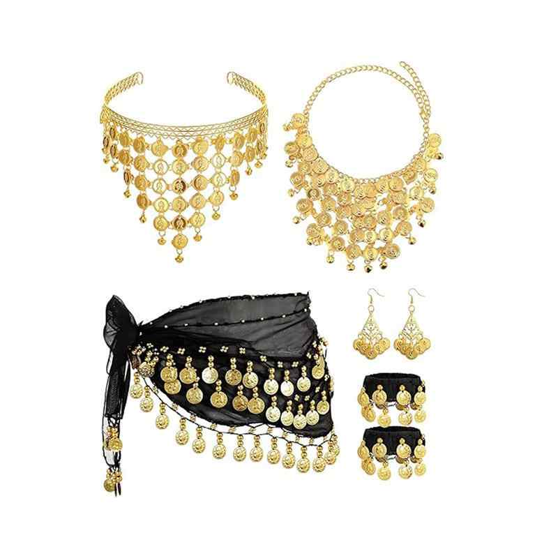 ベリーダンス衣装 レディース コイン ウエストチェーン セット ヘッドバンド ブレスレット ネックレス ..