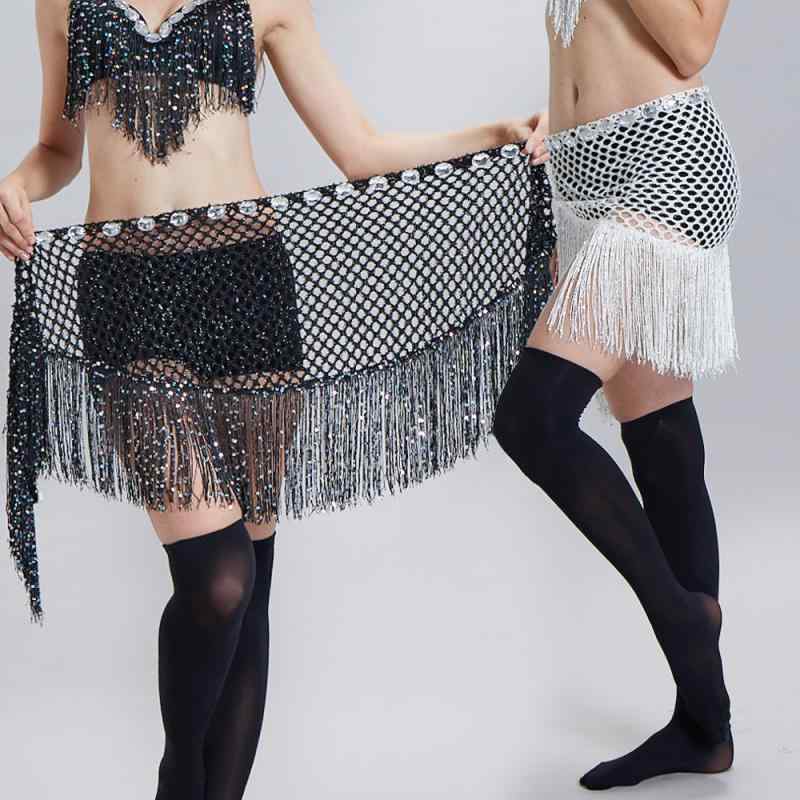 ベリーダンス レディース スパンコール フリンジ シフォン ヒップスカーフ ウエストチェーン レッスン..