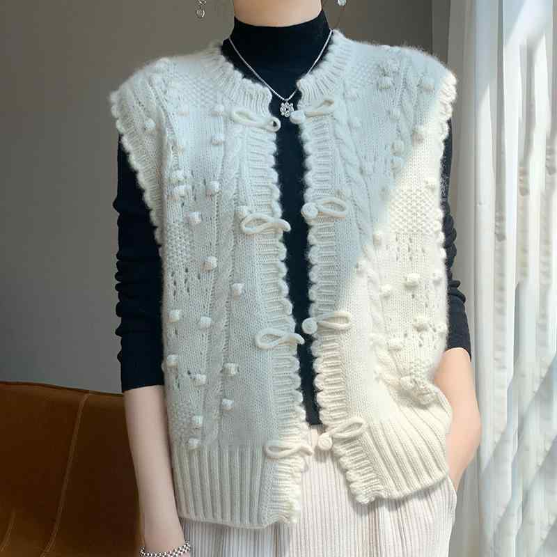 ベスト レディース ウールカシミヤ ニット ジレ ラウンドネック ノースリーブ ゆったり レイヤード 重..