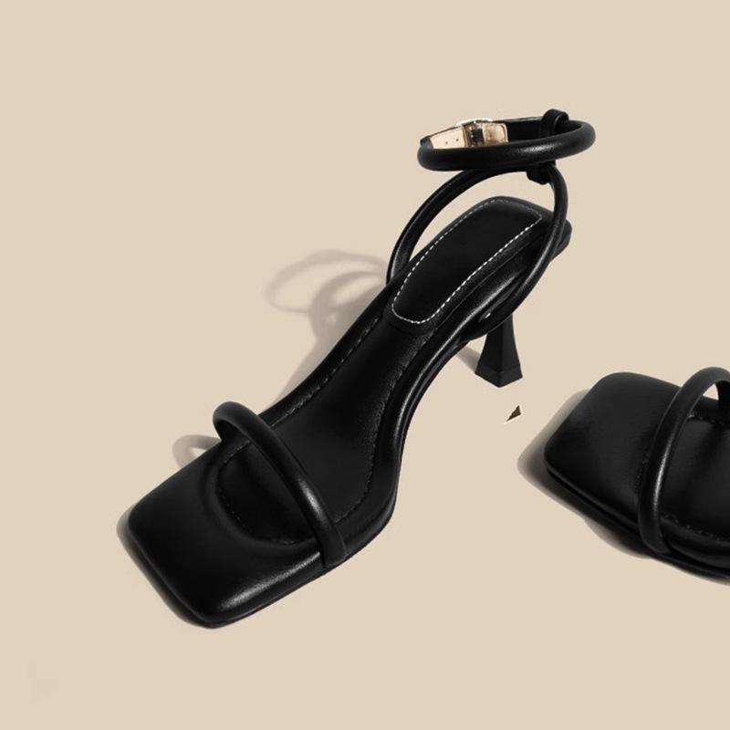 サンダル レディース 女性用 やわらか クッション性 履き心地抜群 スクエアトゥ オープントゥ ワンストラップ 細ヒール ピンヒール ハイヒール 通勤 白 ホワイト 春夏