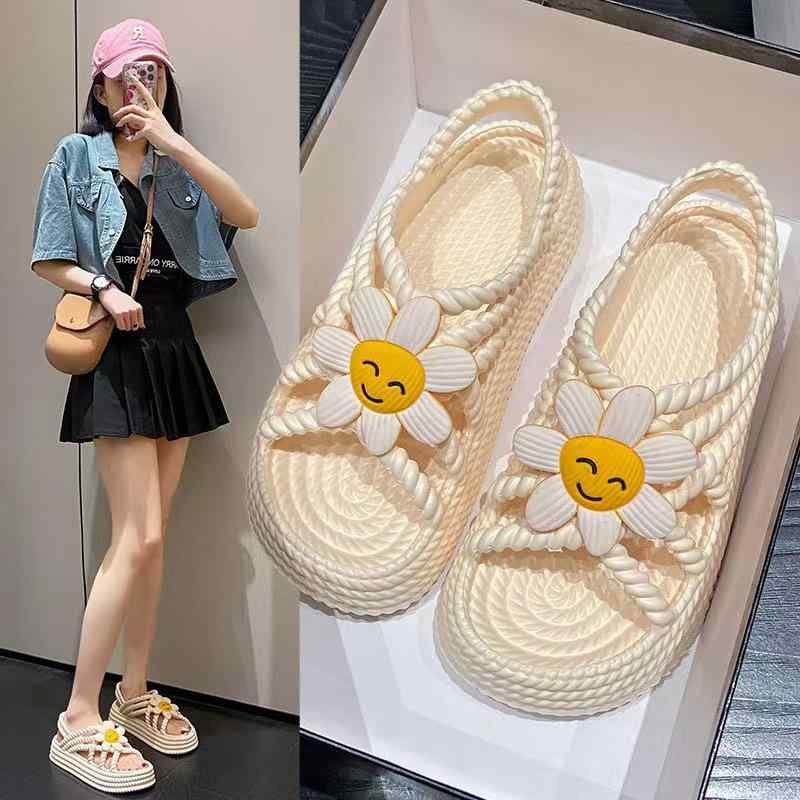 サンダル レディース 厚底 軽量 超ソフト かわいい 花柄 外履き ビーチ リゾート 普段使い 万能 春夏 オフホワイト ブラック カジュアル シンプル 歩きやすい 疲れにくい クッション性