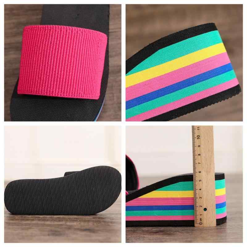 サンダル レディース ワンストラップ トング ビーチサンダル 春夏 厚底ヒール レインボー 虹 マルチカラー 外履き カジュアル リゾート 海 プール 普段使い