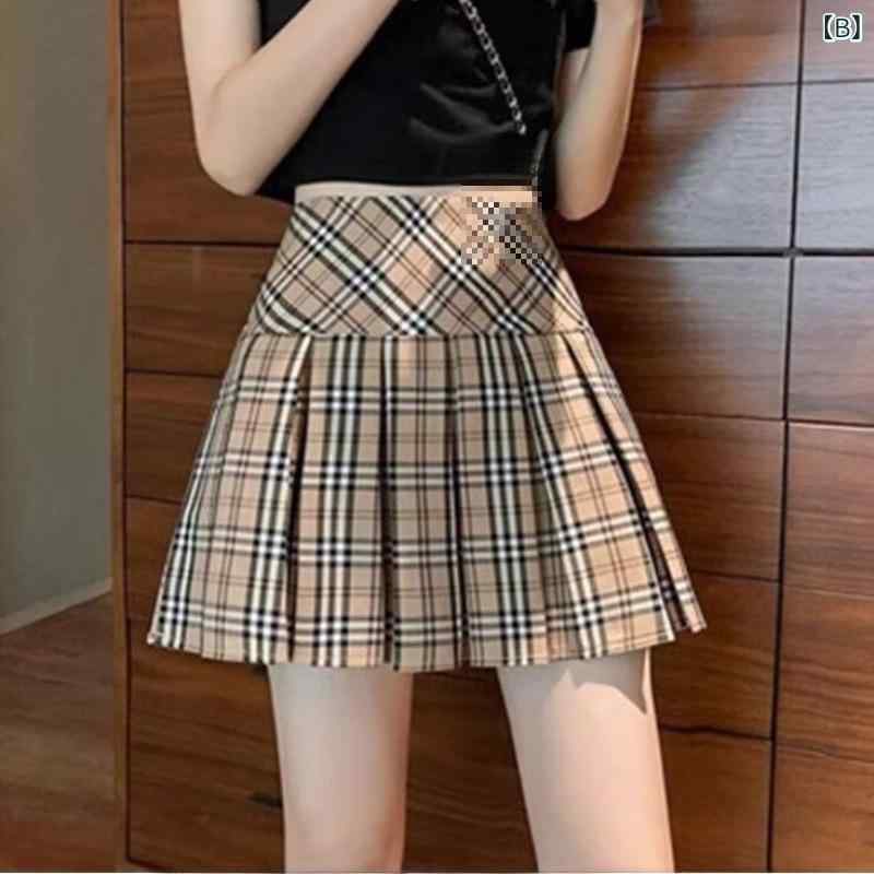 おうち健康生活のスカート レディース レトロ アメリカン チェック柄 プリーツ Aライン ミニスカート 春秋 トレンド JK風 スクールスタイル カジュアル レッド カーキ ポリエステル混紡 ノンストレッチ 通勤 オフィス｜アングル3