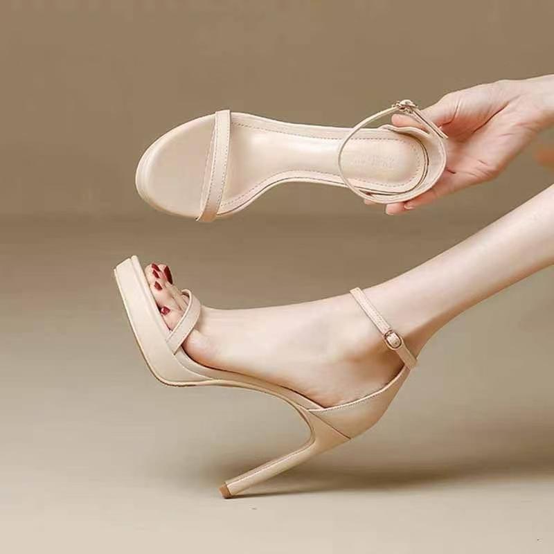 サンダル レディース ハイヒール ピンヒール ワンストラップ ストーム 厚底 セクシー 春夏 PUレザー 合成皮革 ラウンドトゥ バックル カジュアル エレガント パーティー 結婚式 シルバー ブラック ベージュ