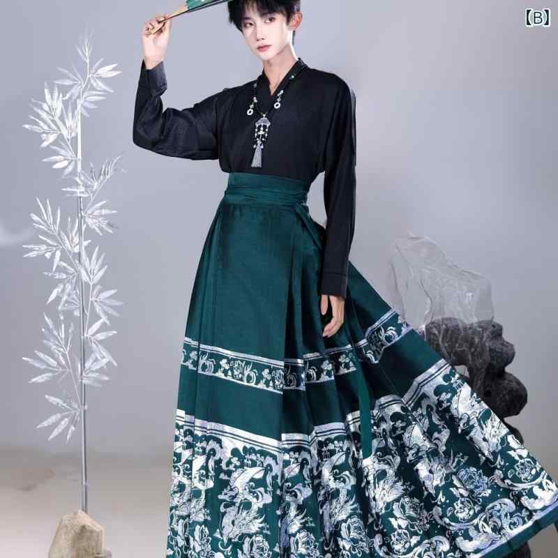 漢服 メンズ 馬面スカート 中国伝統衣装 チャイナスタイル 豪華 織金螺鈿 普段使い 通勤 オフィス カジュアル