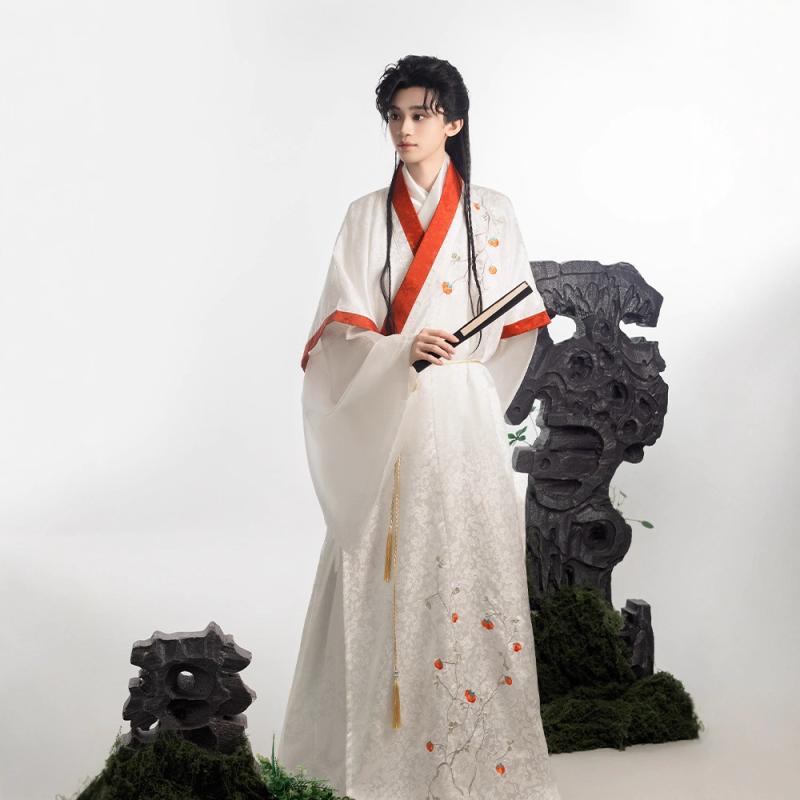 漢服 男女兼用 大人用 中国伝統衣装 時代衣装 魏晋南北朝風 交領 斉腰襦裙 ポリエステル セットアップ 上下セット 日常着 普段使い ホワイト 白 オールシーズン オールシーズン