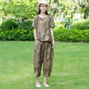 カジュアルセットアップ レディース 大きいサイズ ゆったり 綿麻 体型カバー トップス 七分丈パンツ 上下セット おしゃれ 春夏 普段使い リラックスウェア
