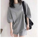 セットアップ レディース 女性用 Tシャツ ショートパンツ 半袖 トップス ボトムス 2点セット スポーツウェア カジュアル ルームウェア 普段使い リラックス ハイウエスト 大きいサイズ ゆったり 綿 ポリエステル混紡 春夏