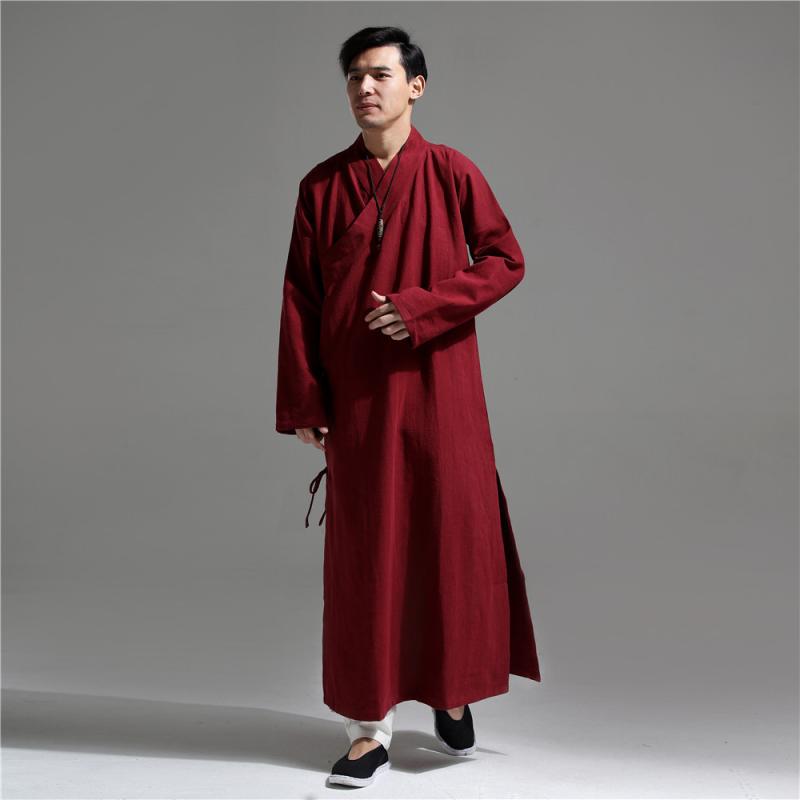 羽織り 男性用 チャイナ風 漢服 綿麻 リネン ロング丈 ドロップショルダー 茶道 禅 普段着 カジュアル ブラック グレー ネイビー