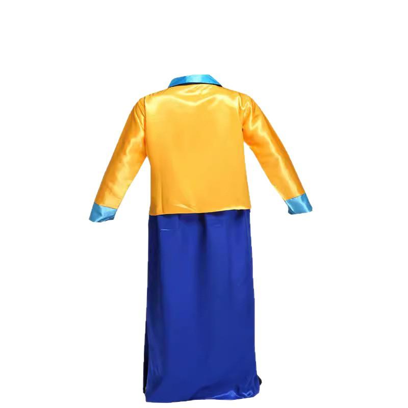 時代劇衣装 メンズ 男性用 黄馬褂 黄 羽織 ベスト 清朝 護衛官 宮廷武官 錦衣衛兵 麻混 ポリエステル コスプレ 仮装 演劇 舞台 衣装